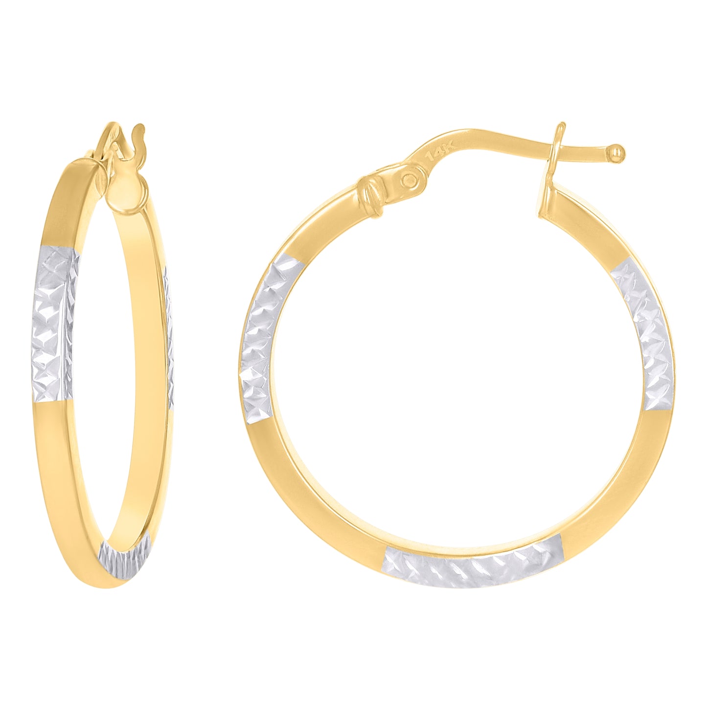 14K Two-tone Gold Womens Square Tube Hoop Earrings