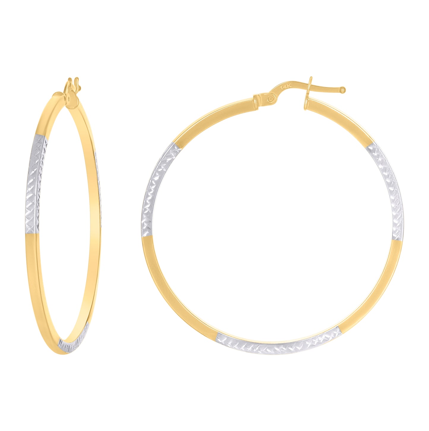 14K Two-tone Gold Womens Square Tube Hoop Earrings