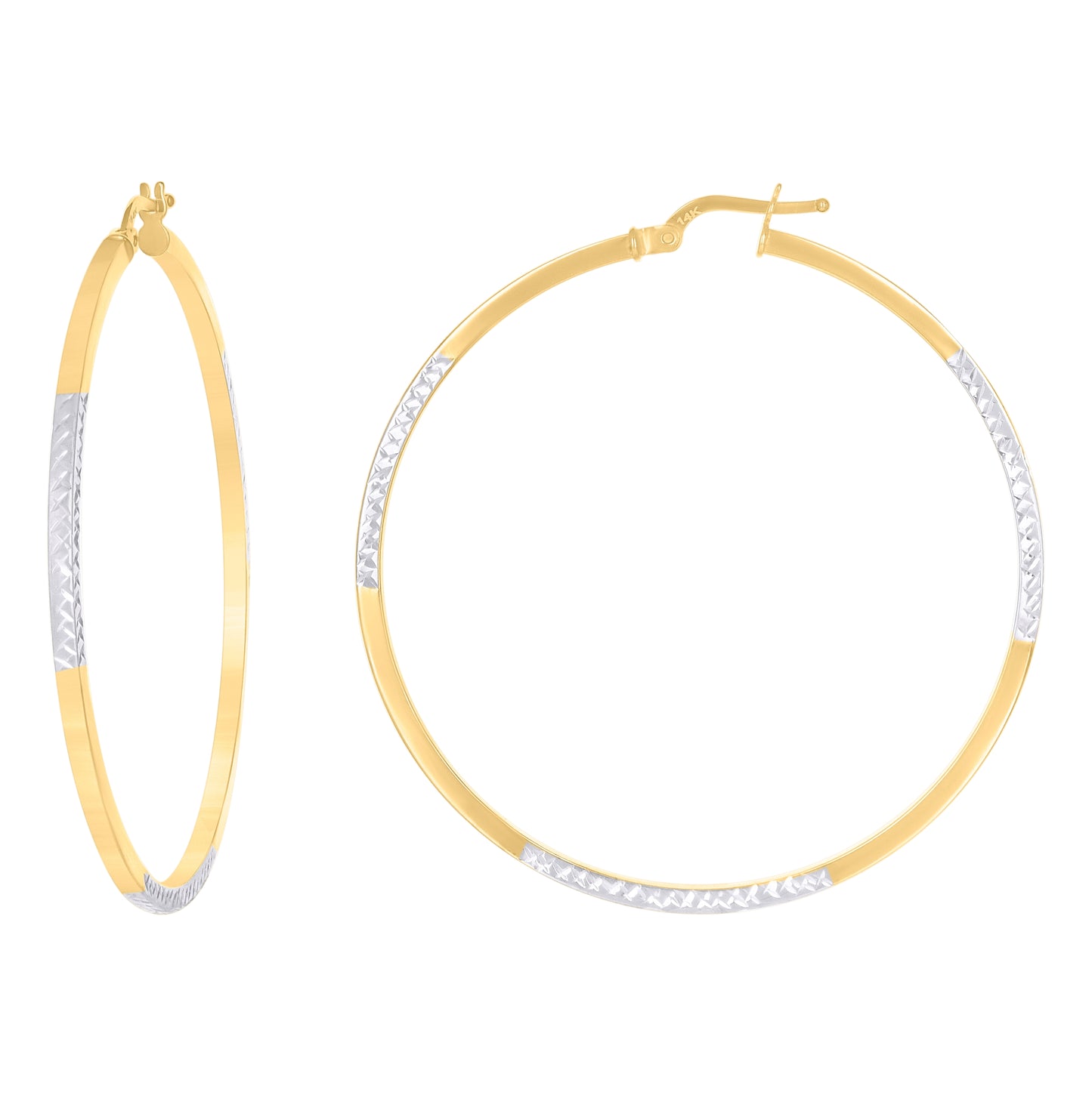 14K Two-tone Gold Womens Square Tube Hoop Earrings