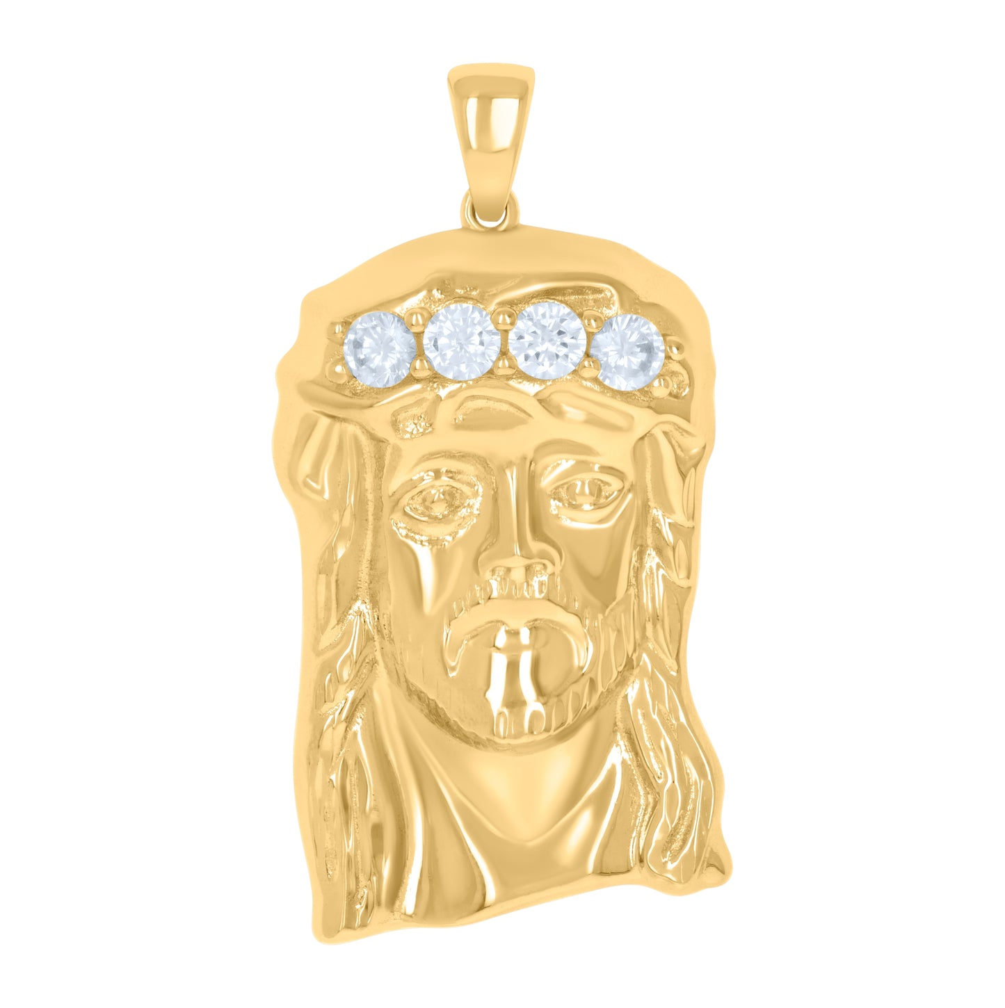 Sterling Silver Mens Cubic-Zirconia Jesus Religious Charm Pendant