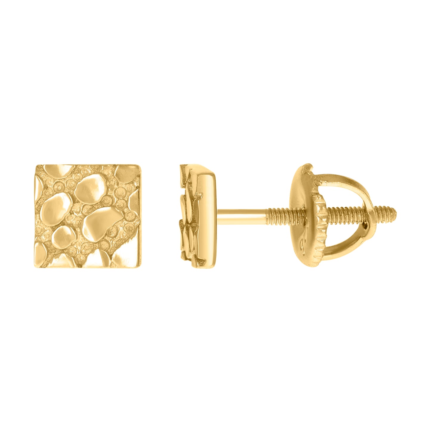 Sterling Silver Unisex Square Nugget Fashion Stud Earrings