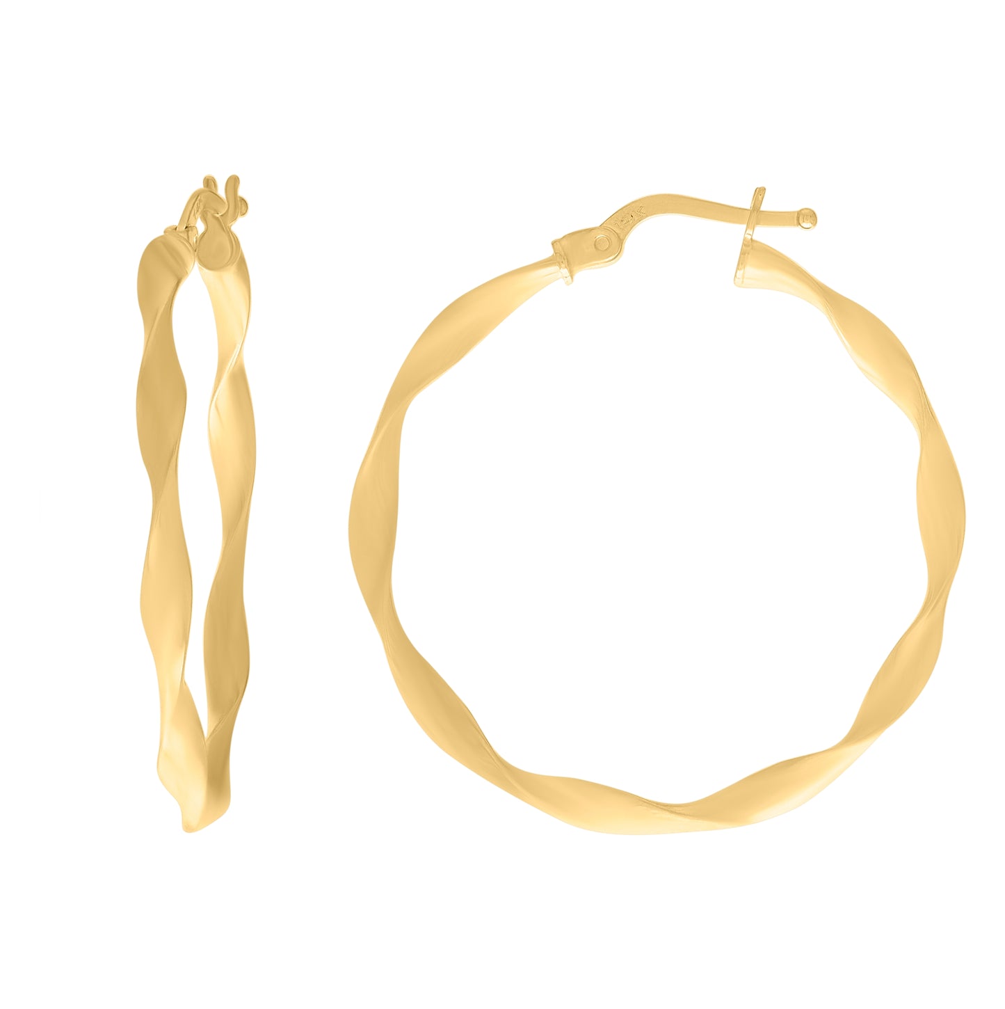 14K Yellow Gold Womens Twisted Hoop Earrings