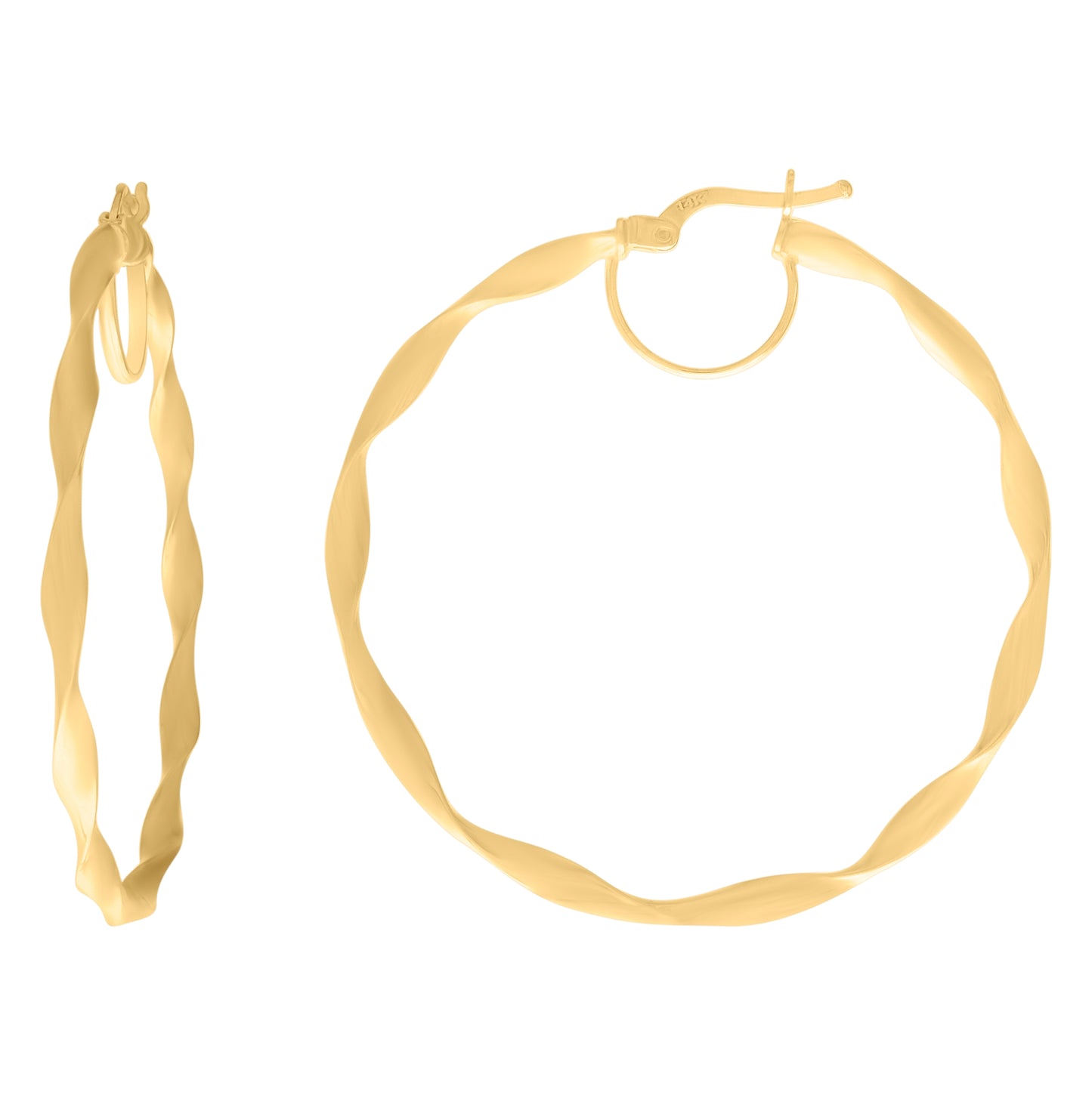 14K Yellow Gold Womens Twisted Hoop Earrings