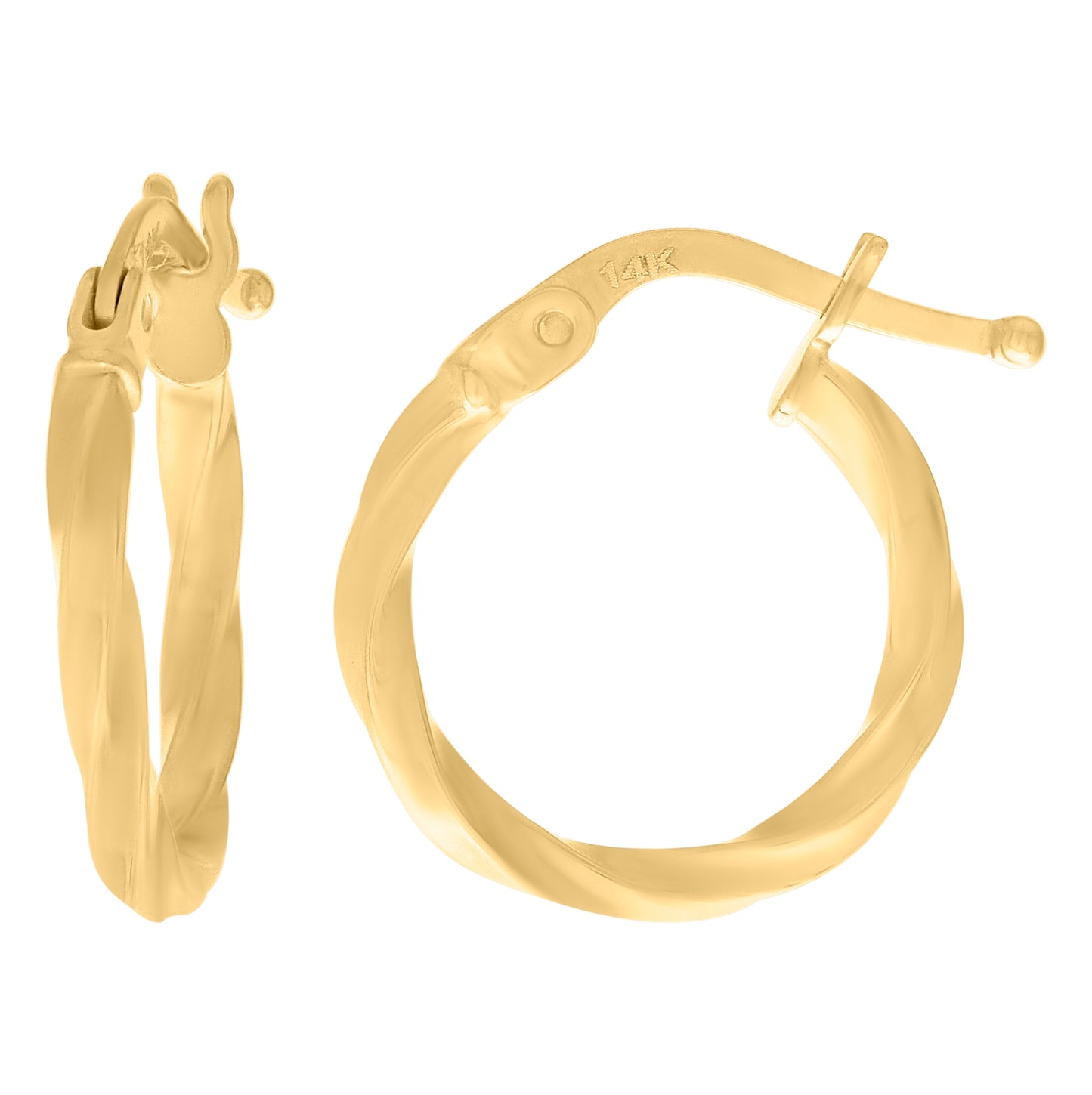 14K Yellow Gold Womens Twisted Hoop Earrings