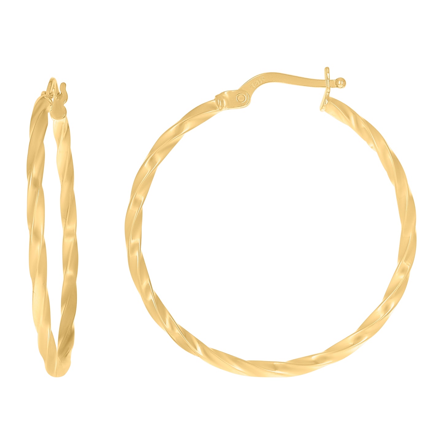 14K Yellow Gold Womens Twisted Hoop Earrings