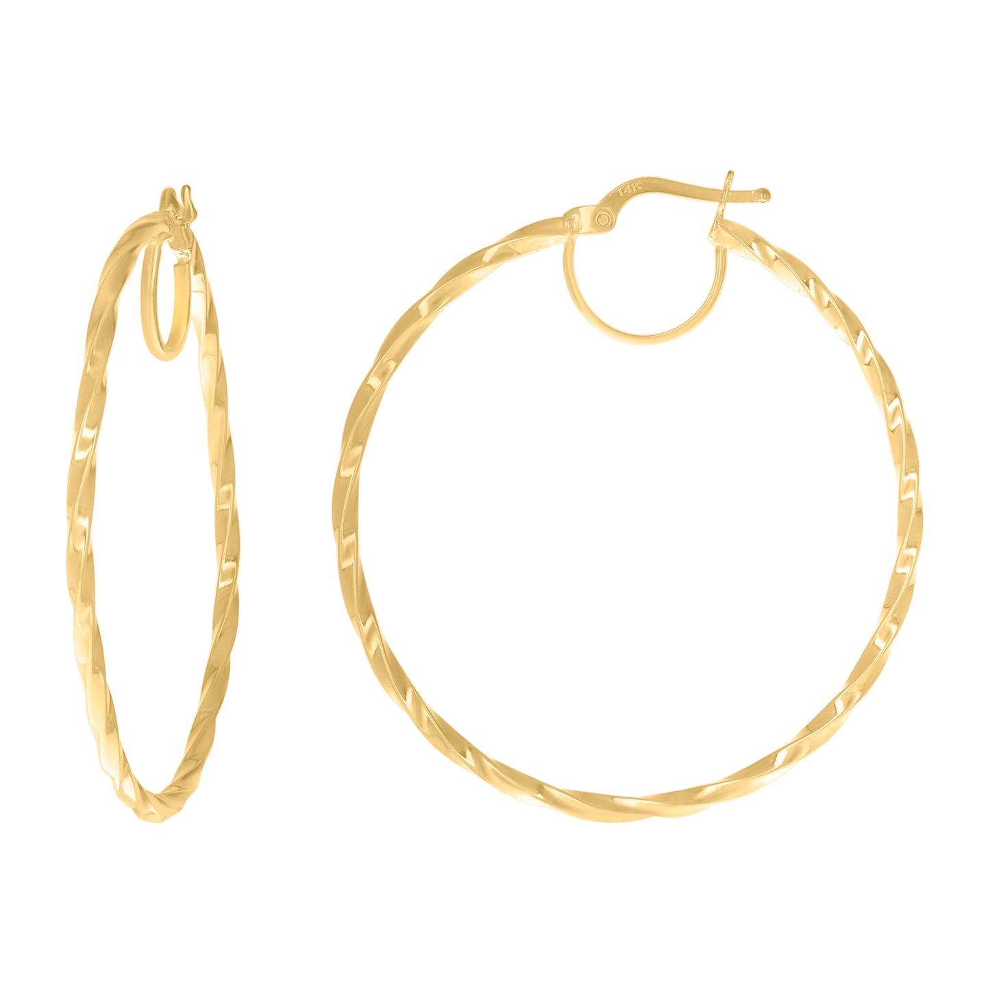 14K Yellow Gold Womens Twisted Hoop Earrings