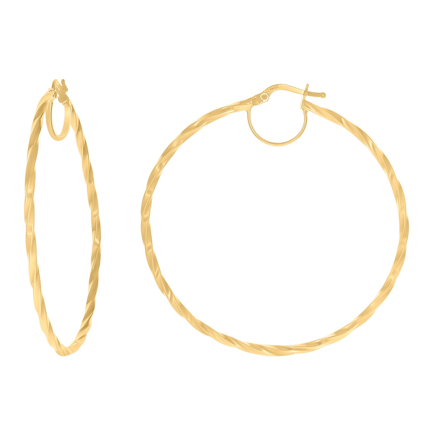 14K Yellow Gold Womens Twisted Hoop Earrings
