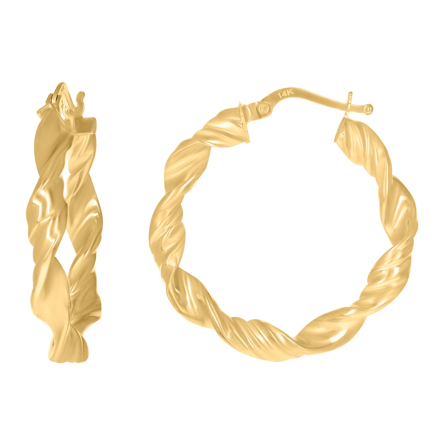 14K Yellow Gold Womens Twisted Hoop Earrings