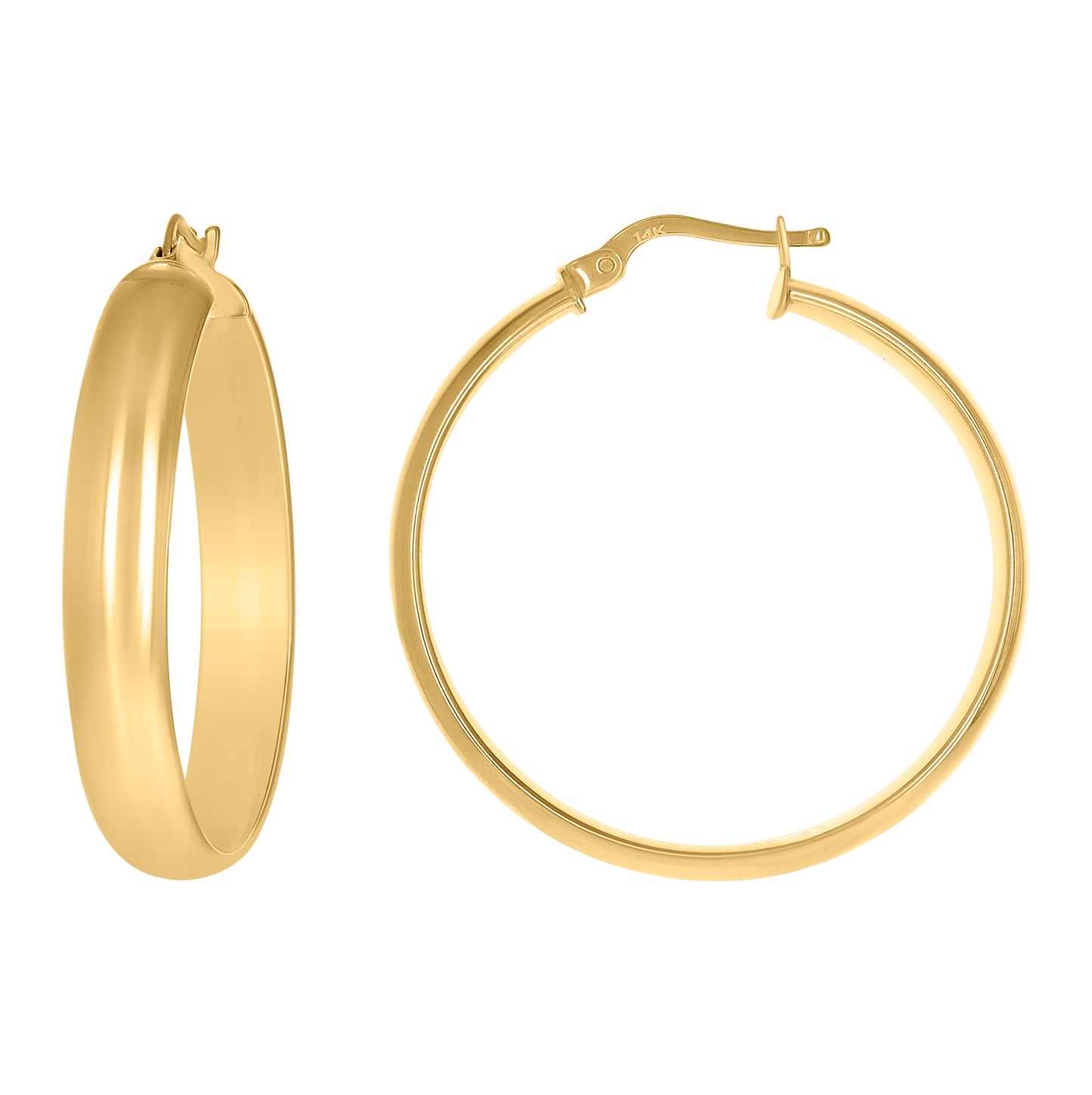 14K Yellow Gold Womens Half Round Tube Hoop Earrings