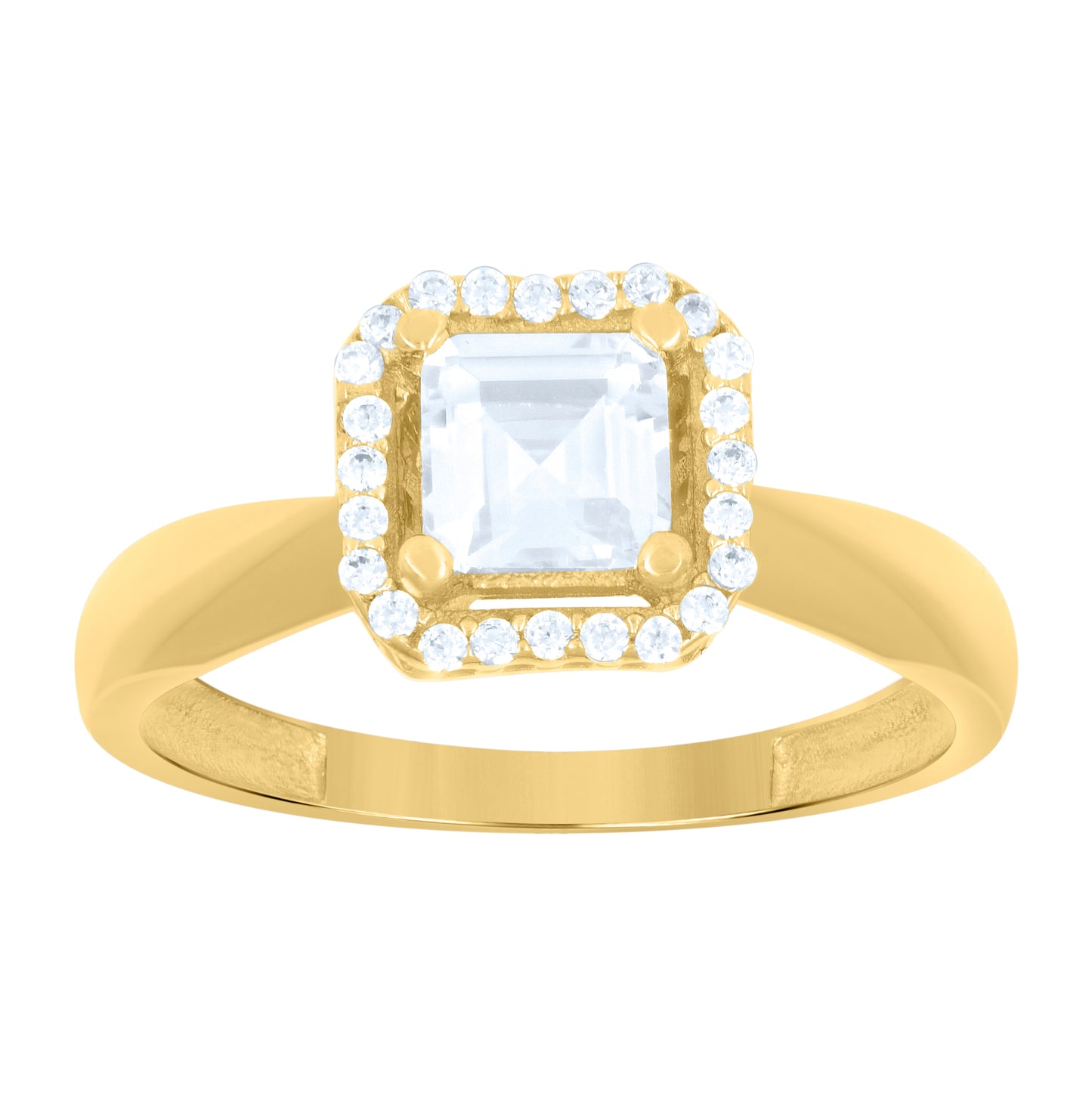 14K Yellow Gold Womens Cushion-Cut Round Cubic-Zirconia Fashion Ring