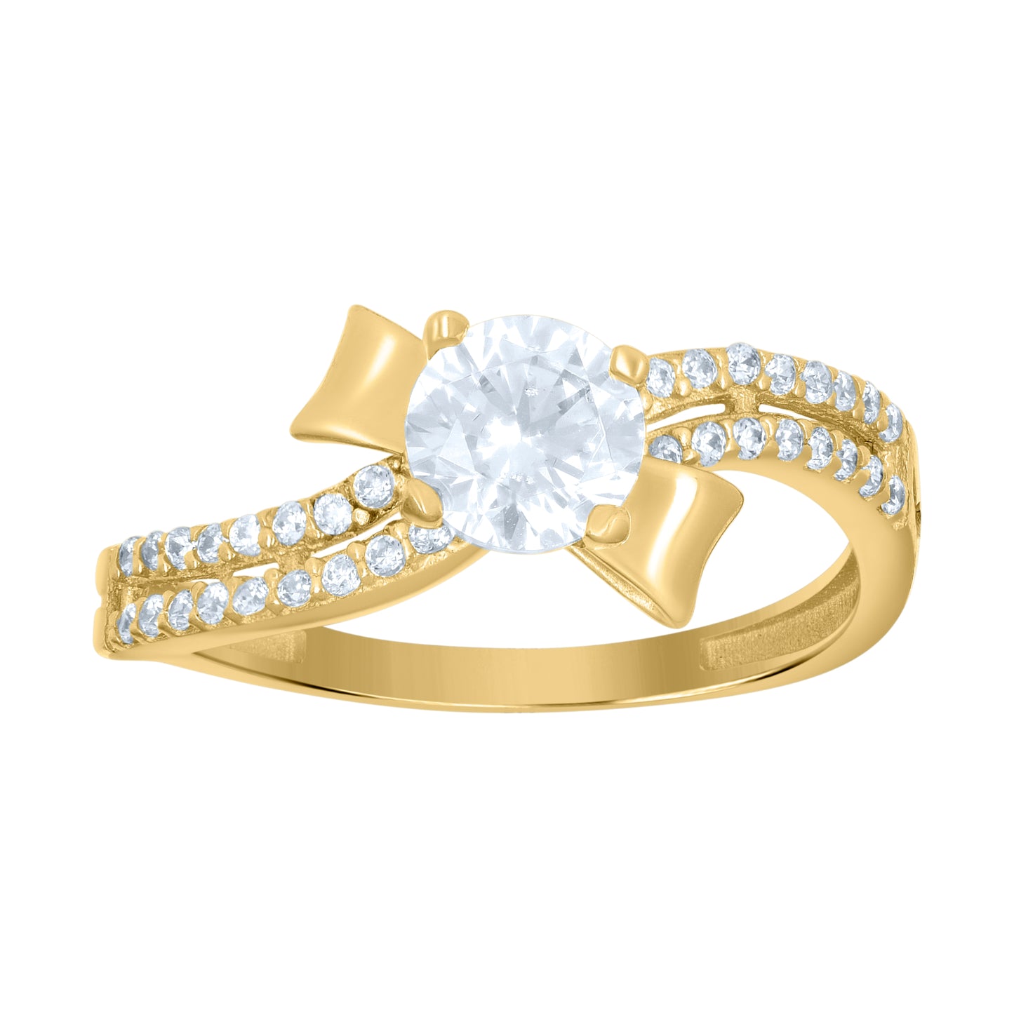 14K Yellow Gold Womens Cubic-Zirconia Bow Engagement Ring