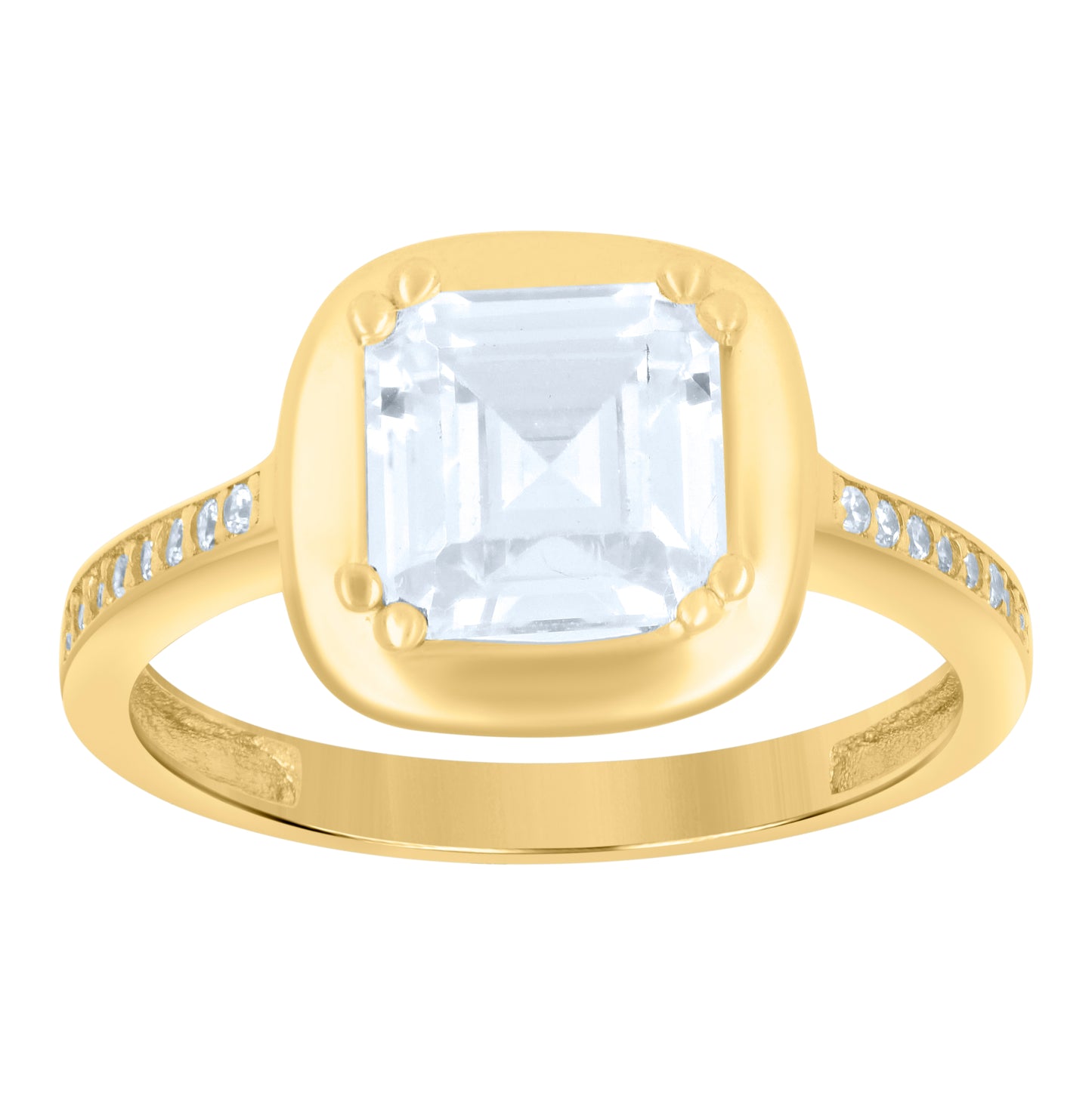 10K Yellow Gold Womens Cushion-Cut Round Cubic-Zirconia Fashion Ring