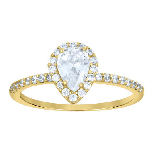 14K Yellow Gold Womens Pear Round Cubic-Zirconia Tear Drop Fashion Engagement Ring
