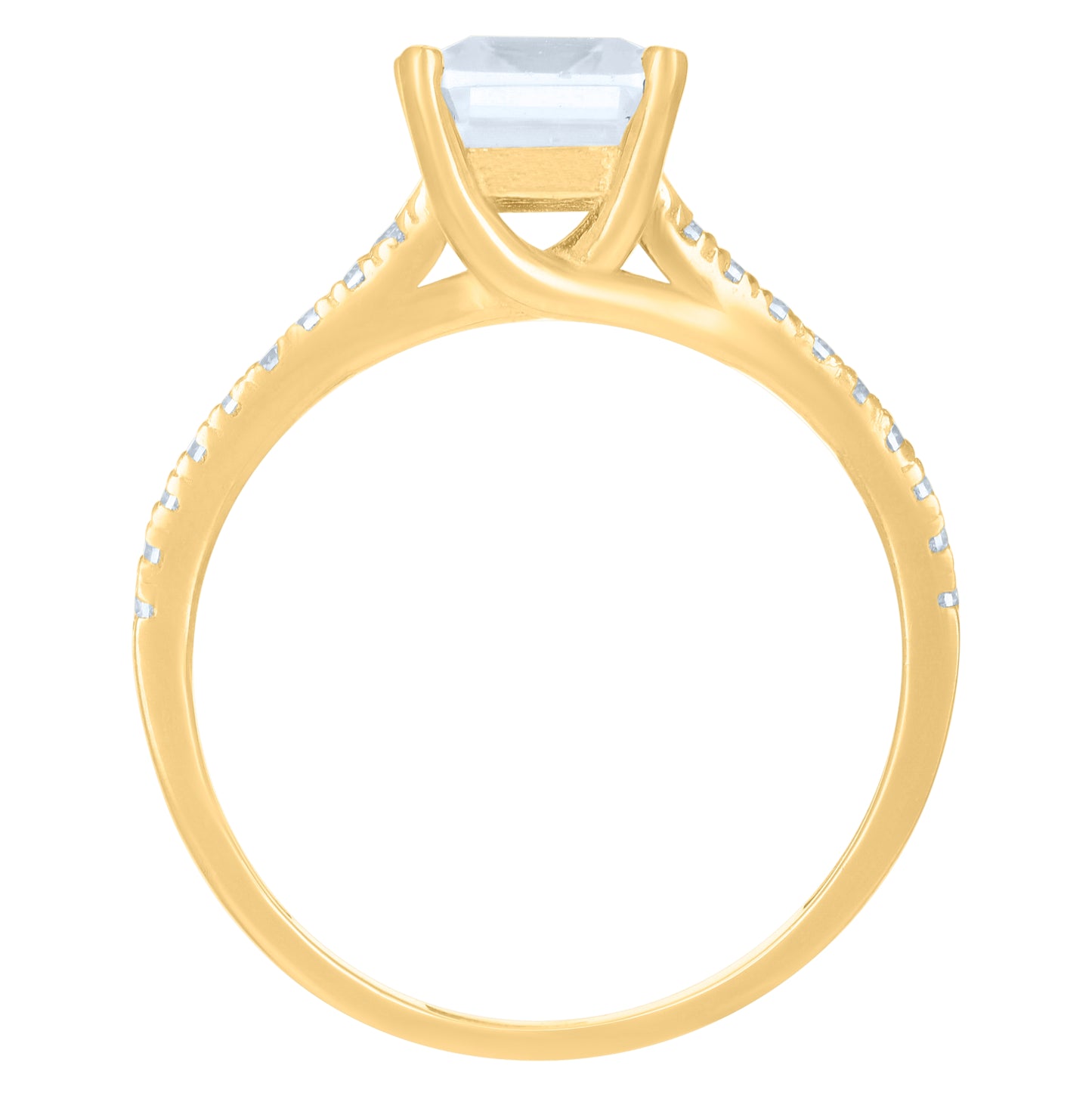 10K Yellow Gold Womens Cushion-Cut Round Cubic-Zirconia Engagement Ring
