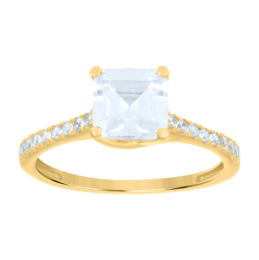 10K Yellow Gold Womens Cushion-Cut Round Cubic-Zirconia Engagement Ring