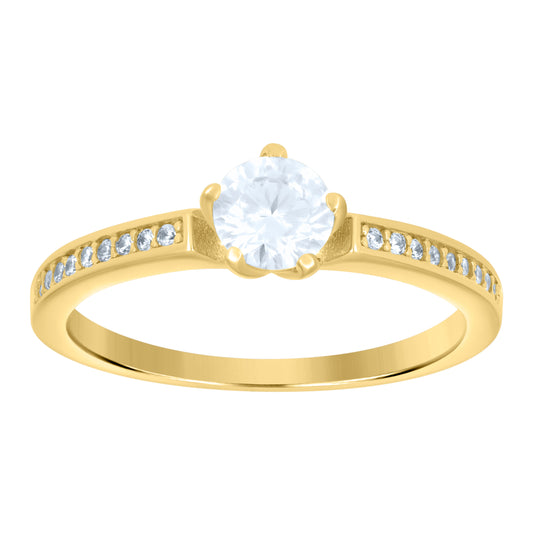 14K Yellow Gold Womens Cubic-Zirconia Engagement Ring