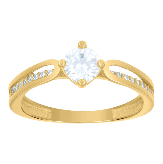 14K Yellow Gold Womens Cubic-Zirconia Engagement Ring