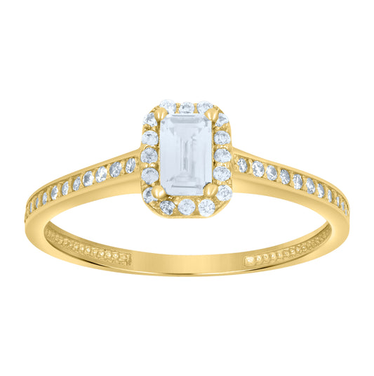 14K Yellow Gold Womens Emerald-Cut Round Cubic-Zirconia Engagement Ring
