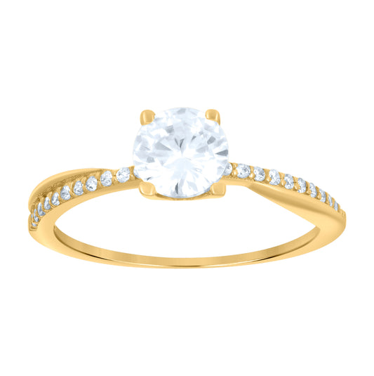 14K Yellow Gold Womens Cubic-Zirconia Engagement Ring