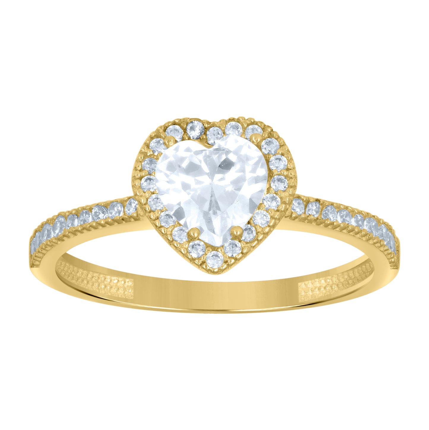 14K Yellow Gold Womens Heart Round Cubic-Zirconia Engagement Ring