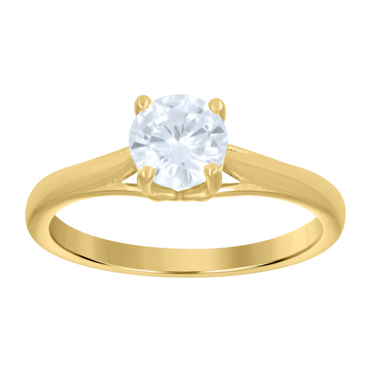 14K Yellow Gold Womens Cubic-Zirconia Engagement Ring