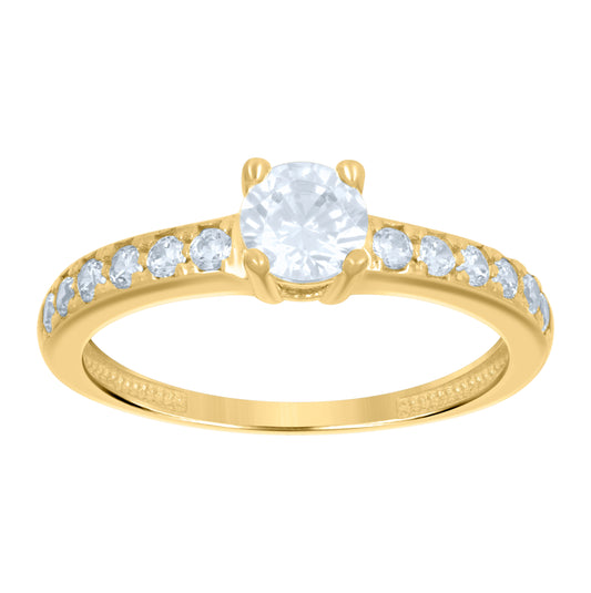 14K Yellow Gold Womens Cubic-Zirconia Engagement Ring