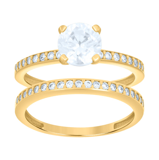 14K Yellow Gold Womens Cubic-Zirconia Duo Bridal Ring Set
