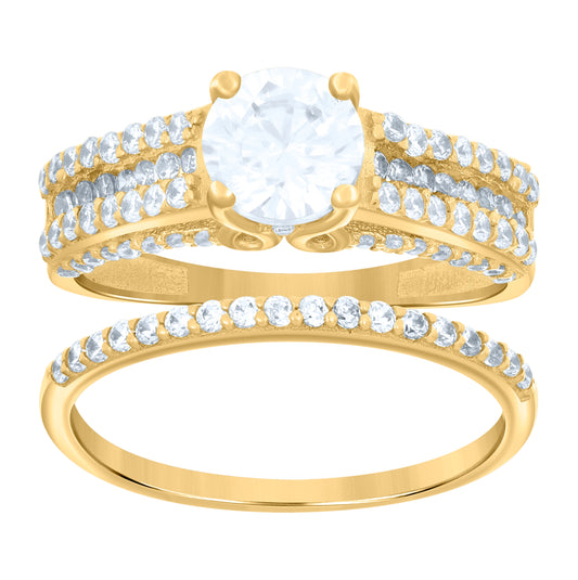 14K Yellow Gold Womens Cubic-Zirconia Duo Bridal Ring Set