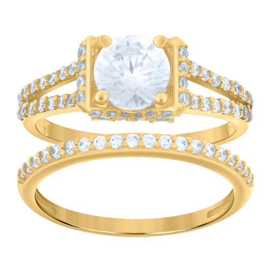 14K Yellow Gold Womens Cubic-Zirconia Duo Bridal Ring Set
