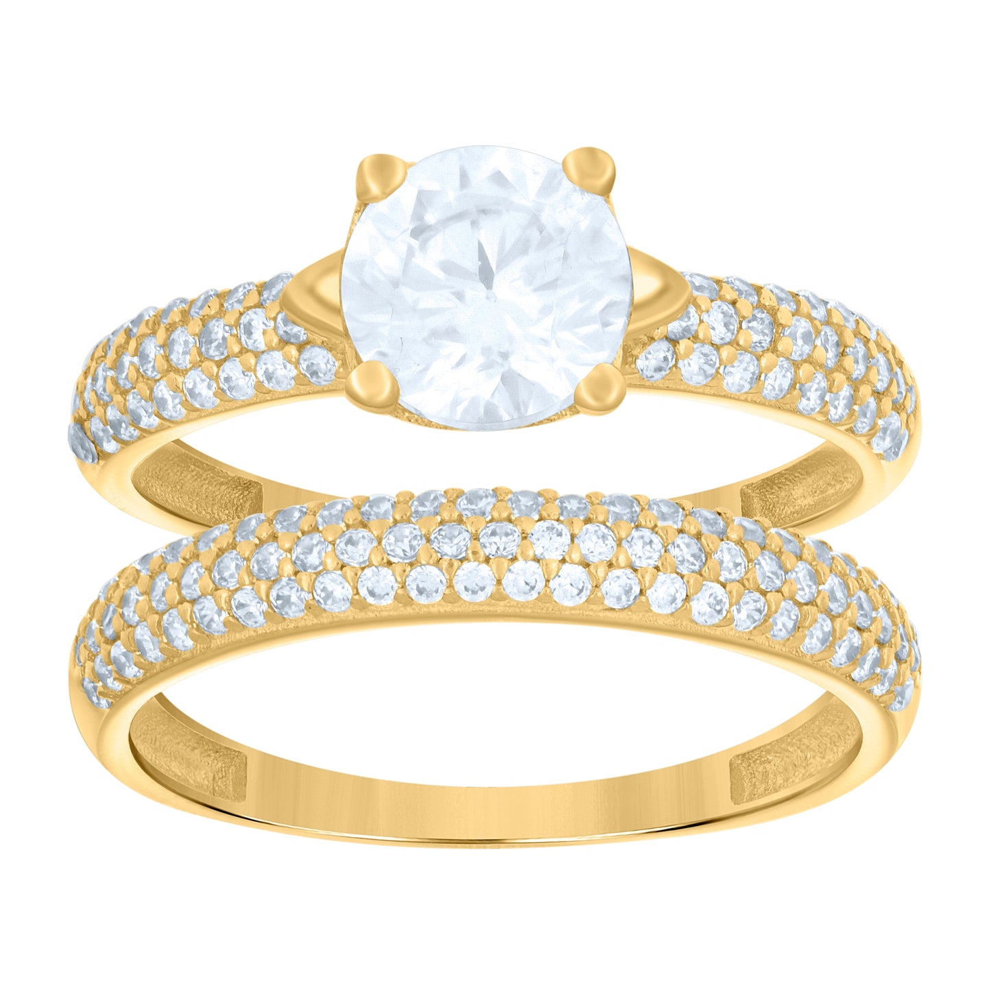 14K Yellow Gold Womens Cubic-Zirconia Duo Bridal Ring Set