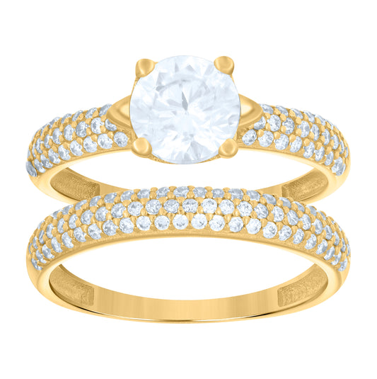 14K Yellow Gold Womens Cubic-Zirconia Duo Bridal Ring Set