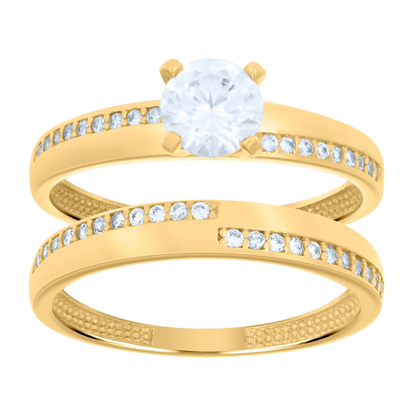 14K Yellow Gold Womens Cubic-Zirconia Duo Bridal Ring Set