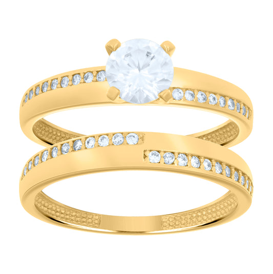 14K Yellow Gold Womens Cubic-Zirconia Duo Bridal Ring Set