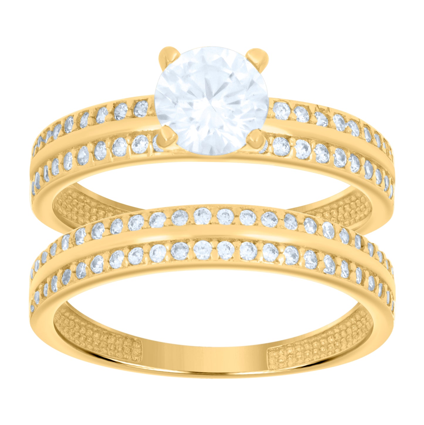 14K Yellow Gold Womens Cubic-Zirconia Duo Bridal Ring Set