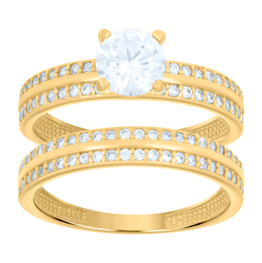 14K Yellow Gold Womens Cubic-Zirconia Duo Bridal Ring Set