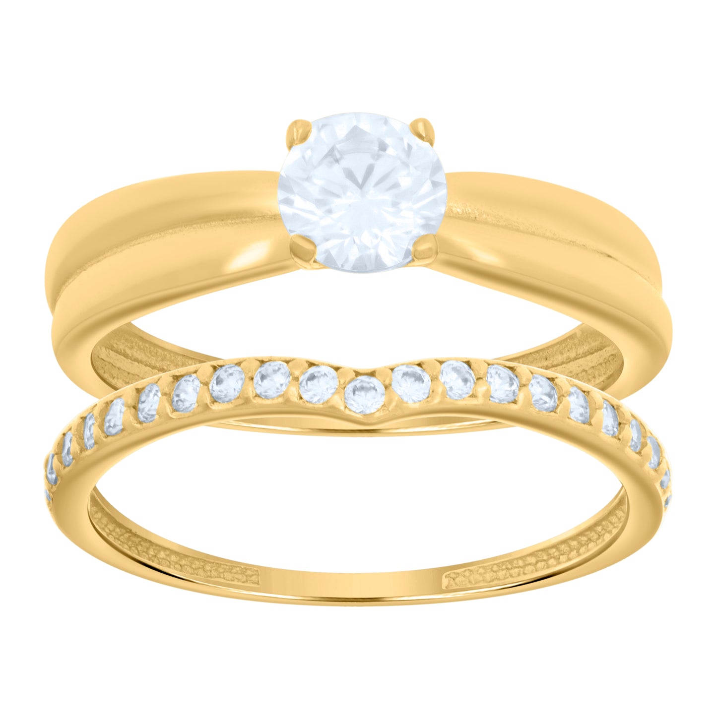 14K Yellow Gold Womens Cubic-Zirconia Duo Bridal Ring Set