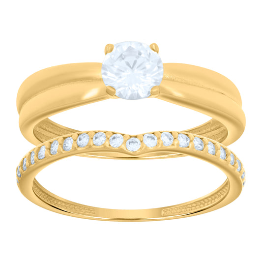 14K Yellow Gold Womens Cubic-Zirconia Duo Bridal Ring Set