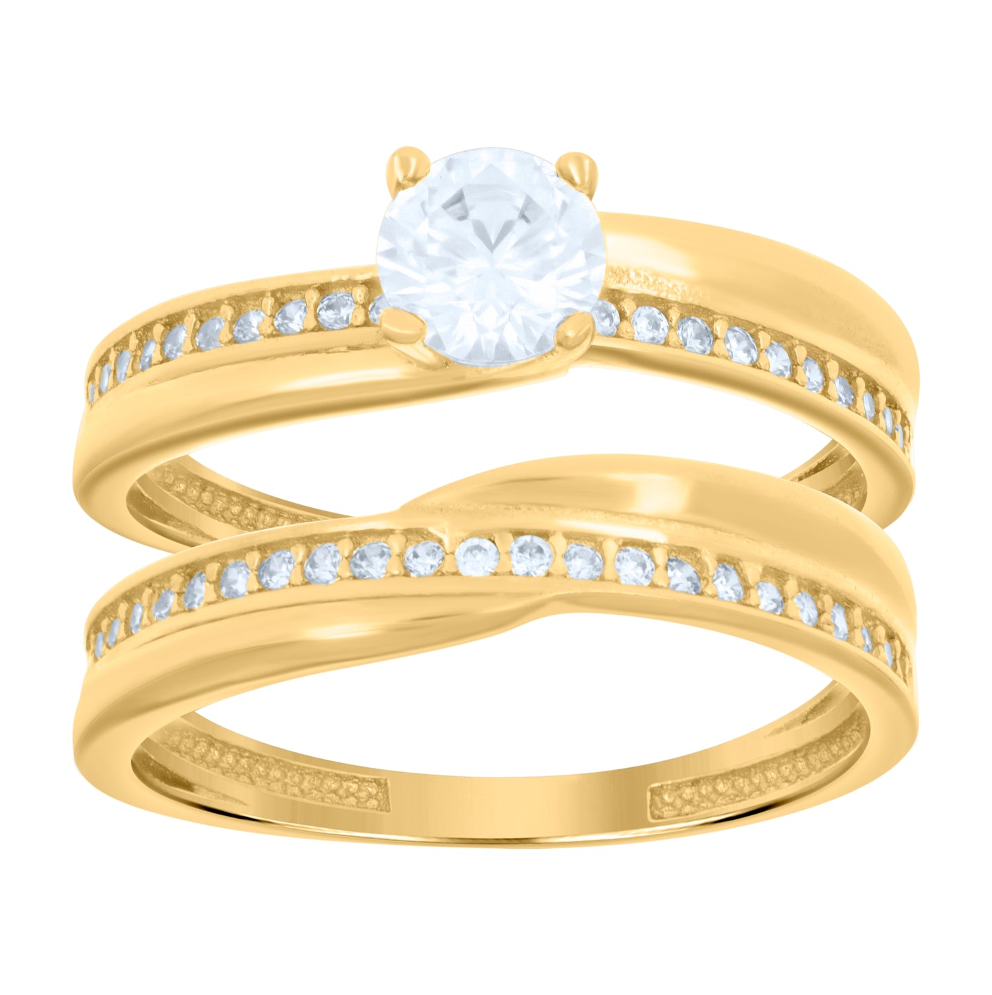 14K Yellow Gold Womens Cubic-Zirconia Duo Bridal Ring Set