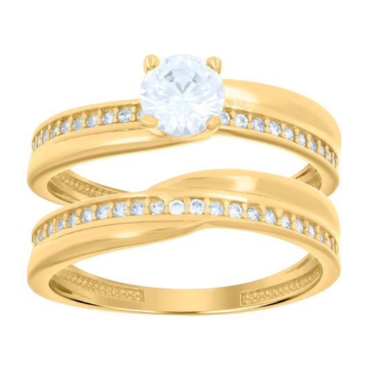 14K Yellow Gold Womens Cubic-Zirconia Duo Bridal Ring Set