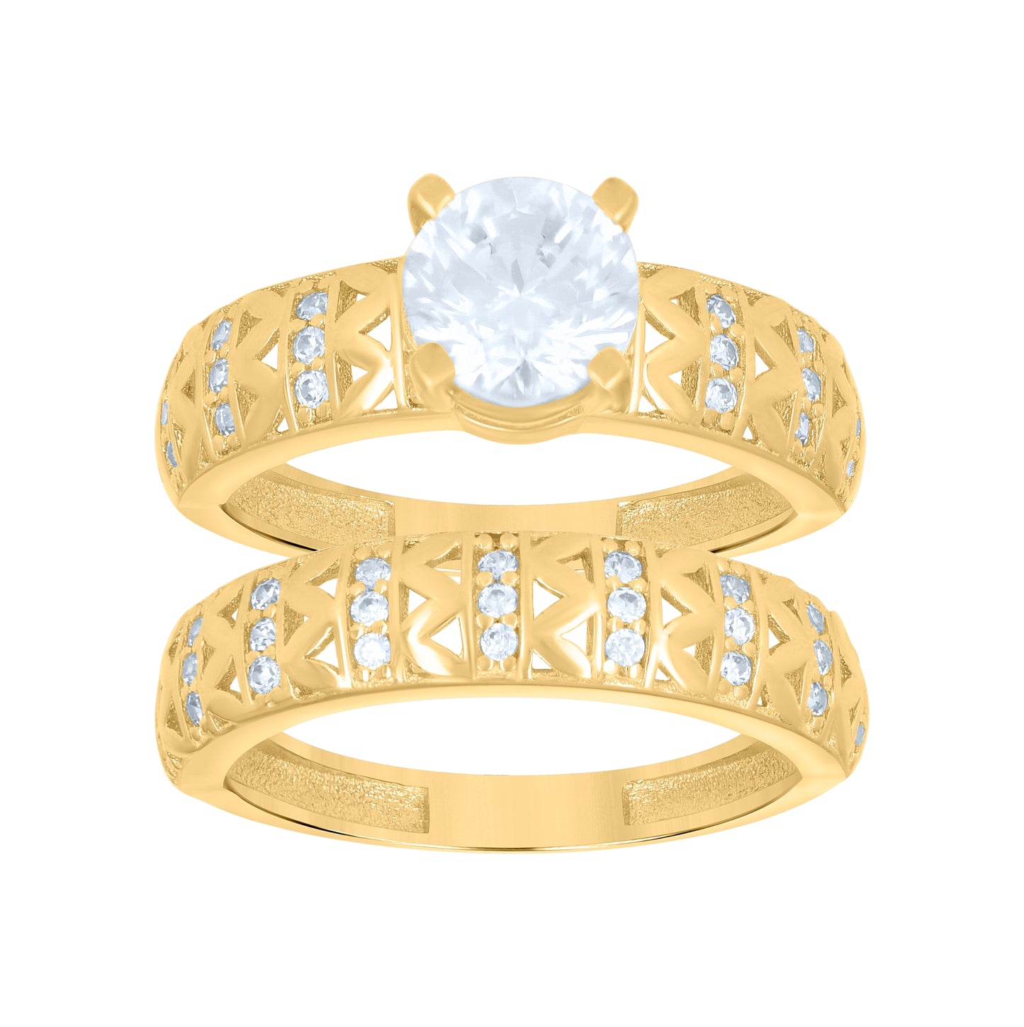 14K Yellow Gold Womens Cubic-Zirconia Duo Bridal Ring Set