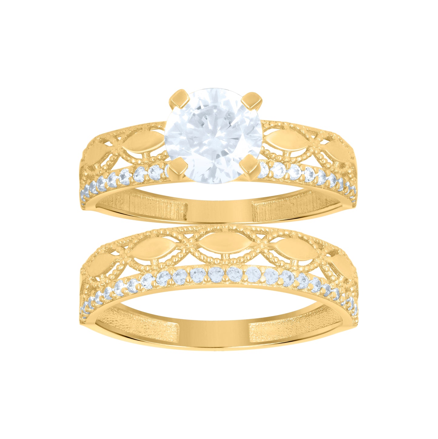 14K Yellow Gold Womens Cubic-Zirconia Duo Bridal Ring Set
