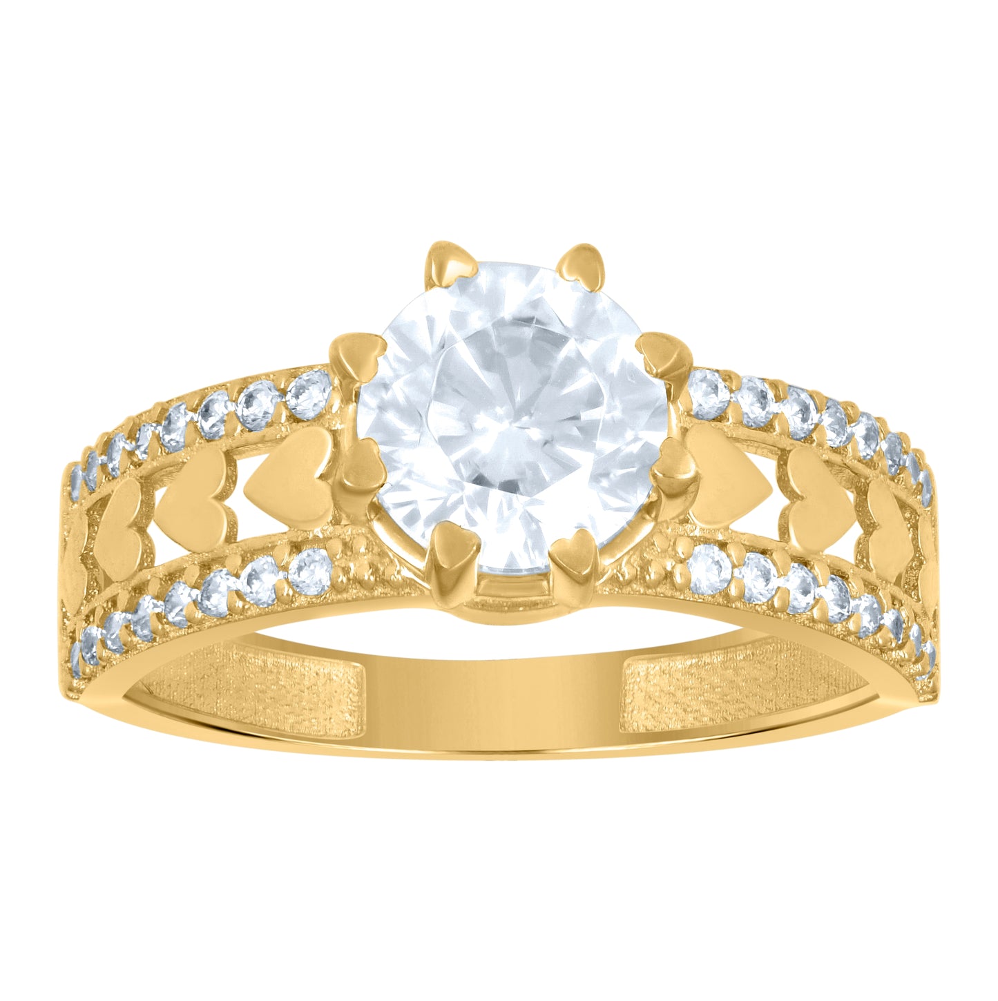 14K Yellow Gold Womens Cubic-Zirconia Heart Duo Bridal Ring Set