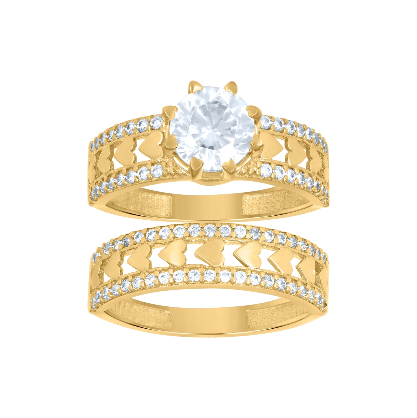 14K Yellow Gold Womens Cubic-Zirconia Heart Duo Bridal Ring Set