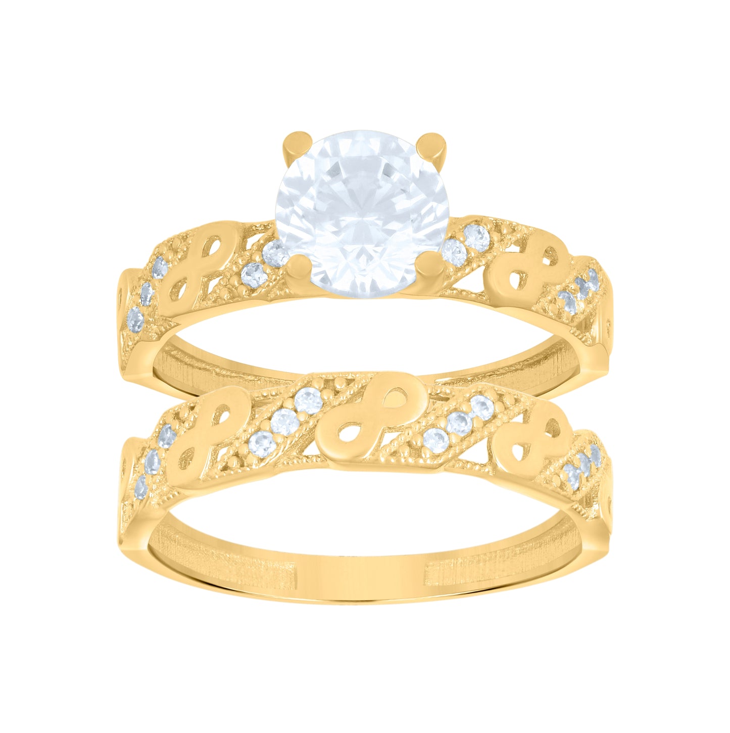14K Yellow Gold Womens Cubic-Zirconia Infinity Duo Bridal Ring Set