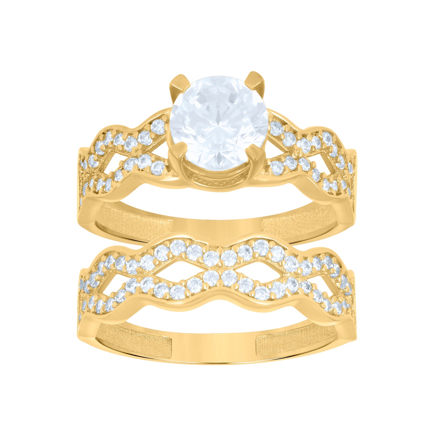 14K Yellow Gold Womens Cubic-Zirconia Duo Bridal Ring Set