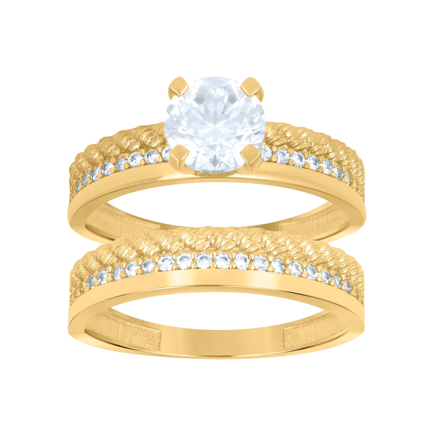 14K Yellow Gold Womens Cubic-Zirconia Duo Bridal Ring Set