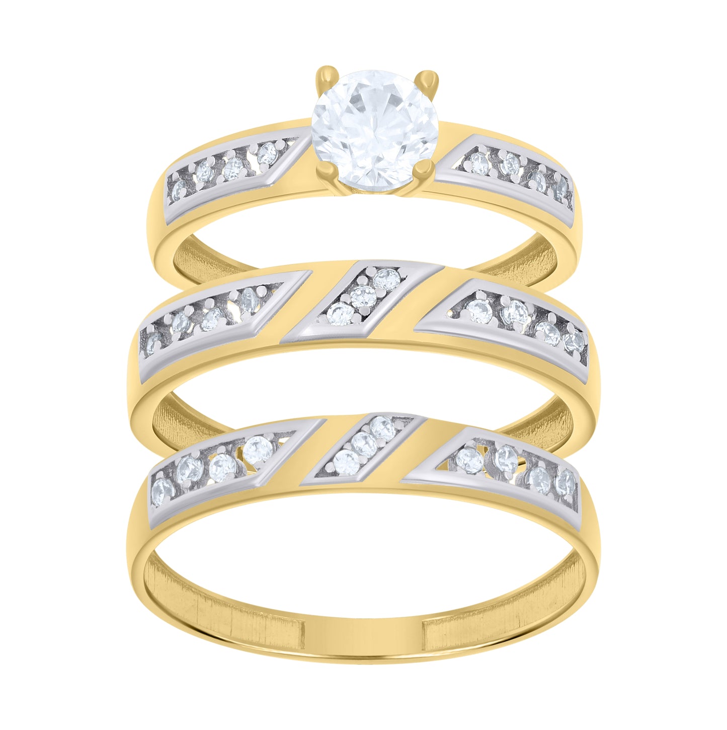 14K Two-tone Gold His & Hers Cubic-Zirconia Trio Ring Set