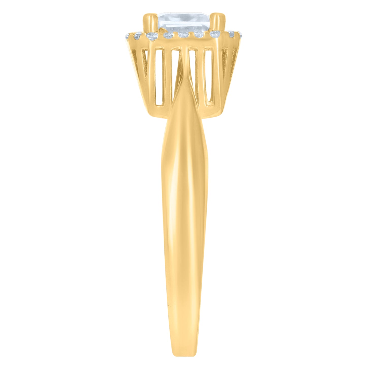 10K Yellow Gold Womens Cushion-Cut Round Cubic-Zirconia Engagement Ring
