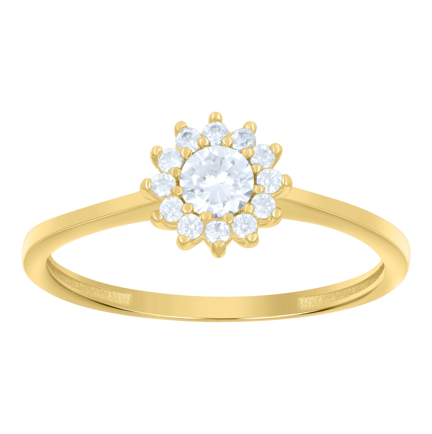 10K Yellow Gold Womens Cubic-Zirconia Flower Engagement Ring