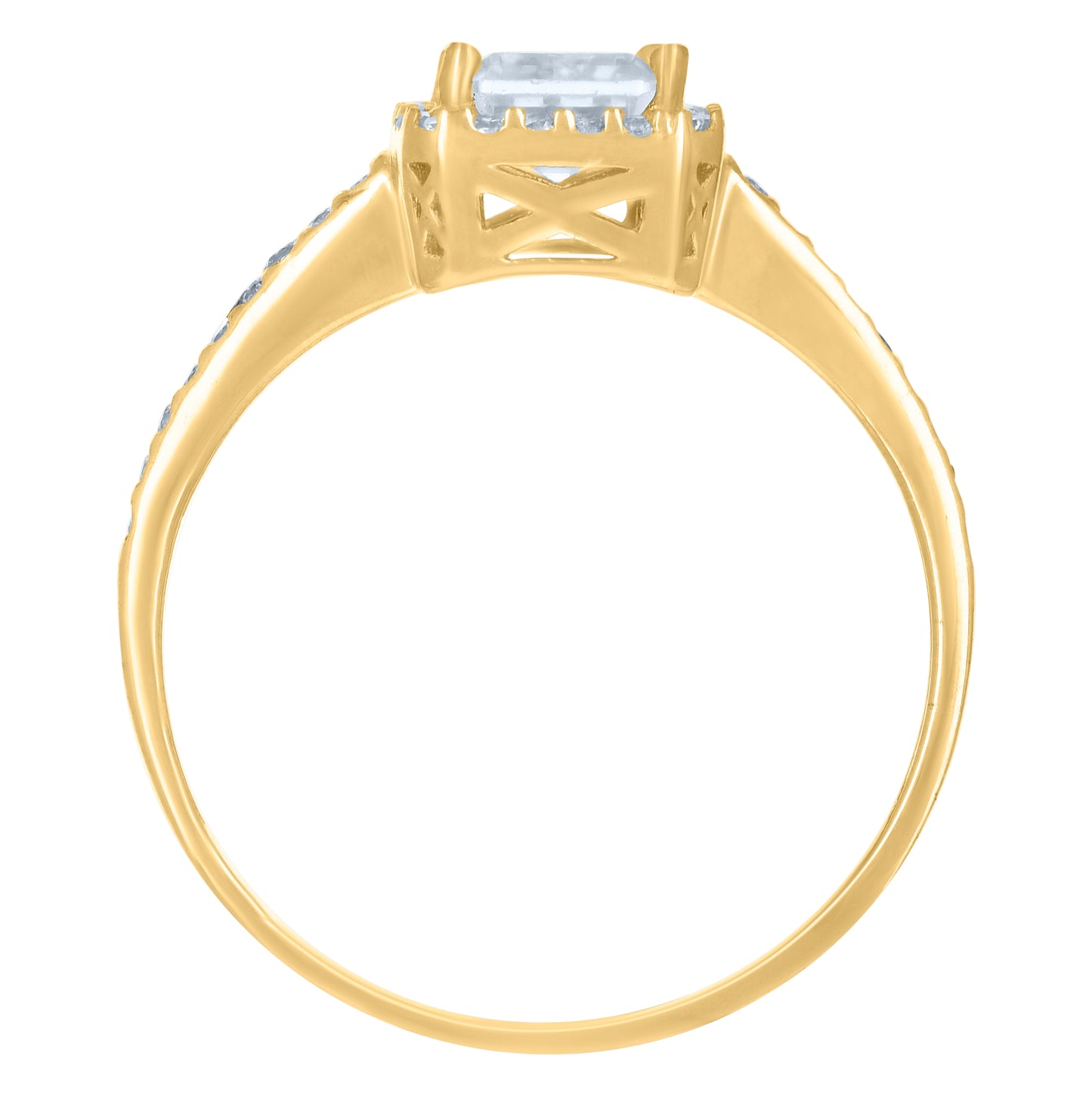 10K Yellow Gold Womens Emerald-Cut Round Cubic-Zirconia Engagement Ring